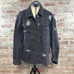 Black distressed jean jackets large